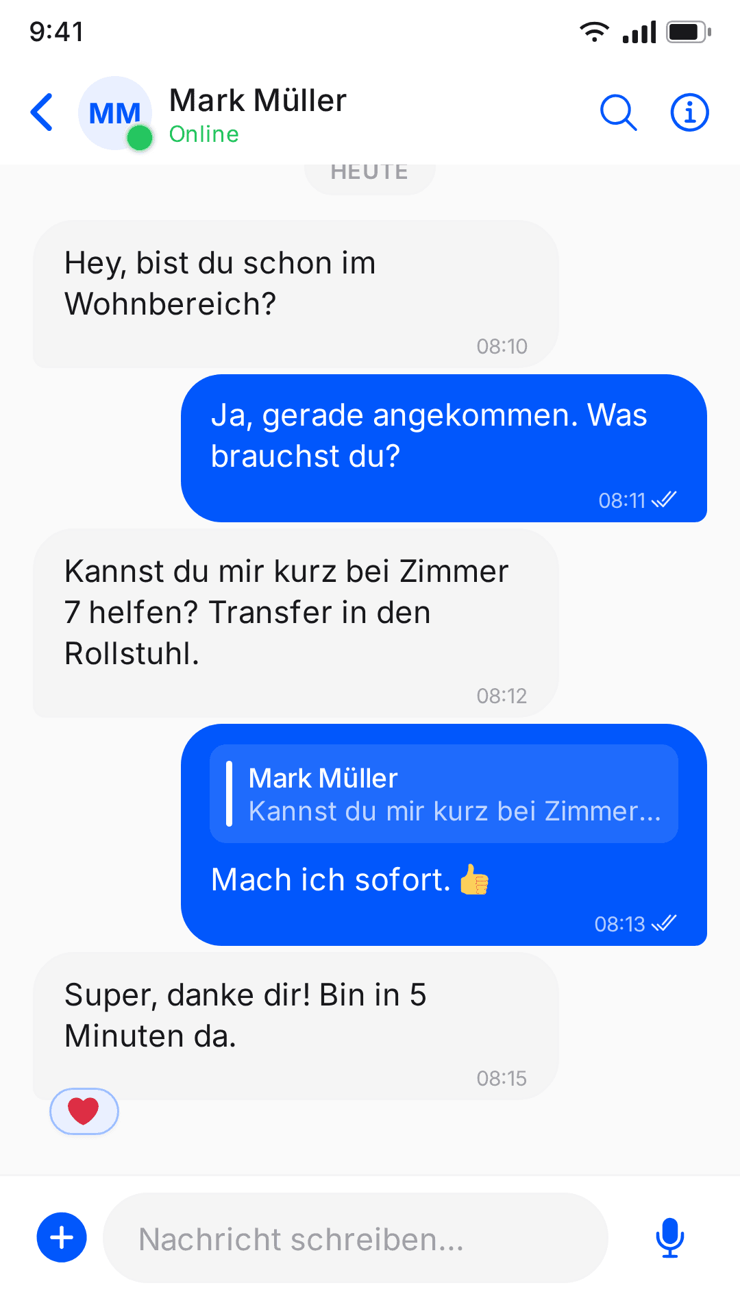 Logensa Chat-App – Einzelchat mit einer Kollegin