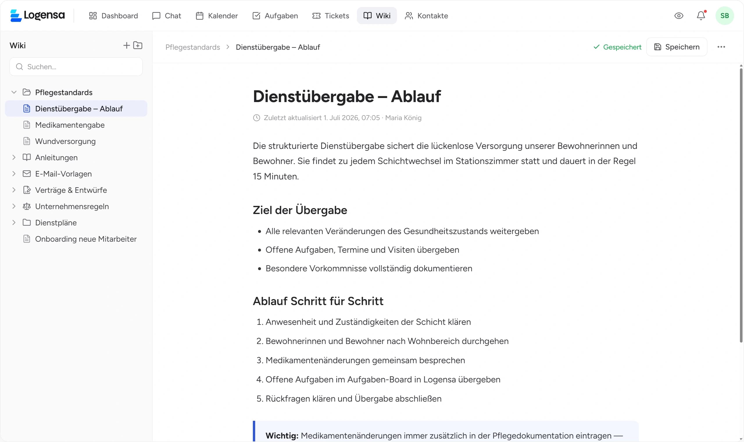 Logensa Wiki als zentrale Wissensdatenbank mit Rich-Text